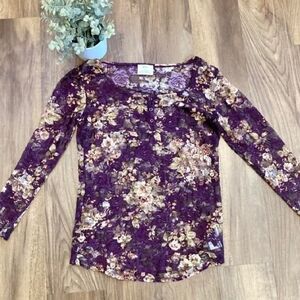 Purple Floral Lace Long Sleeve Top